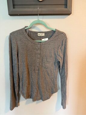 Gray Long Sleeve Henley Tee